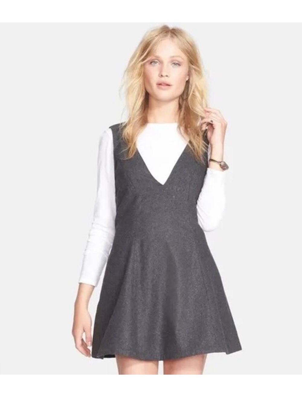 Free People Gray Wool Blend Pinafore Dress
